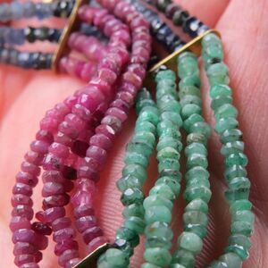 St. Silver 18k overlayed Emerald Ruby Sapphire  50 CARAT Bracelet 4 Strands